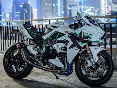 Billige Weiß mit Grün Linie 2015-2022 Kawasaki Ninja H2 Motorrad Verkleidung