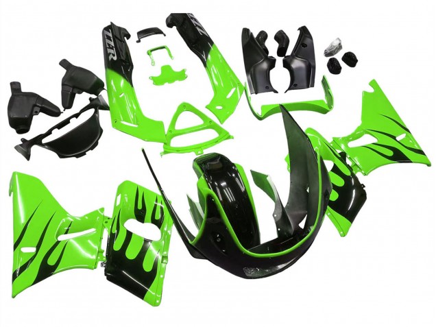 Billige Grün Glänzendes Schwarz Flamme 1998-2003 Kawasaki ZZR600 Motorrad Verkleidung