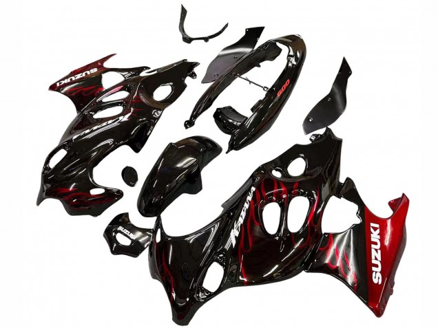 Billige Glänzendes Schwarz Rot Flamme 2004-2006 Suzuki GSX600F/GSX750F Motorrad Verkleidung