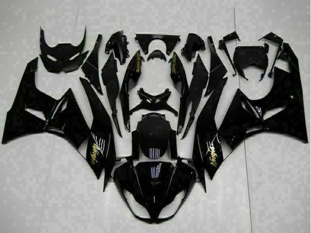 Billige Kawasaki ZX6R Motorrad Verkleidung 2009-2012 - Glanzendes Schwarz Gold Ninja