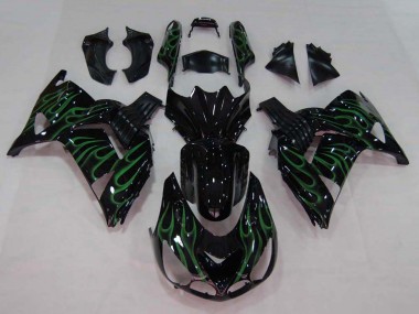 Billige Glänzendes Schwarz Grün Flamme 2006-2011 Kawasaki ZX14R ZZR1400 Motorrad Verkleidung