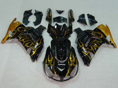 Billige Glänzendes Schwarz Gold Flamme 2006-2011 Kawasaki ZX14R ZZR1400 Motorrad Verkleidung