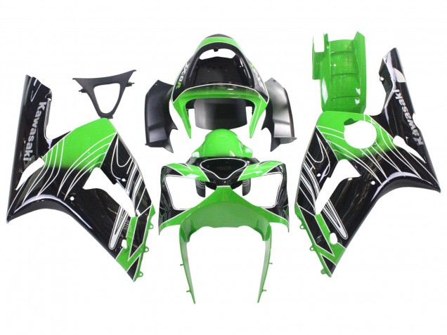 Billige Grün Weiß Schwarz 2003-2004 Kawasaki ZX6R Motorrad Verkleidung