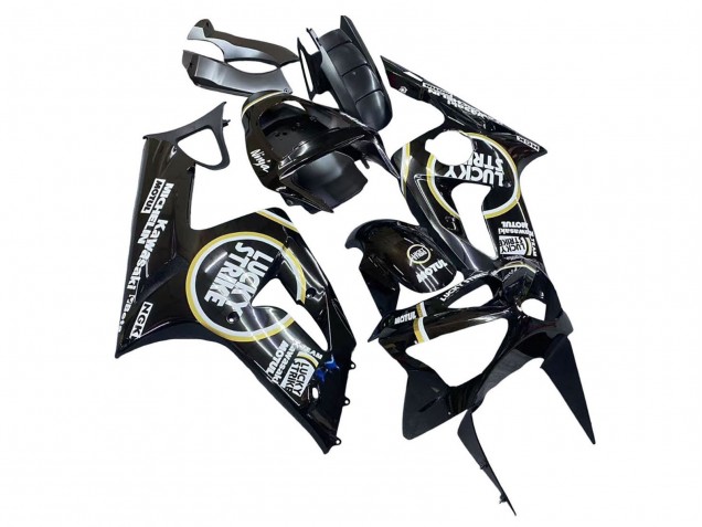 Billige Glänzendes Schwarz Weiß Motul Lucky Strike 2003-2004 Kawasaki ZX6R Motorrad Verkleidung