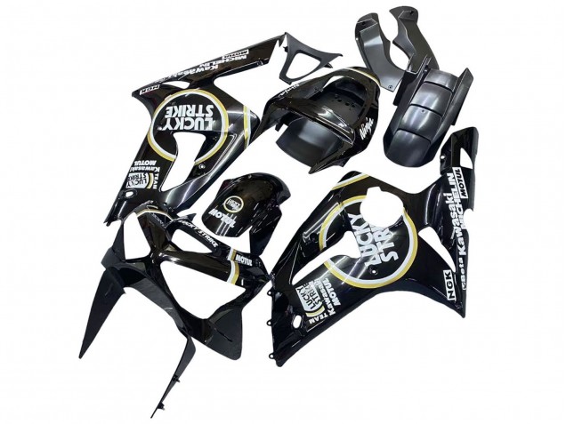 Billige Glänzendes Schwarz Weiß Motul Lucky Strike 2003-2004 Kawasaki ZX6R Motorrad Verkleidung