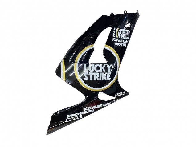 Billige Glänzendes Schwarz Weiß Motul Lucky Strike 2003-2004 Kawasaki ZX6R Motorrad Verkleidung