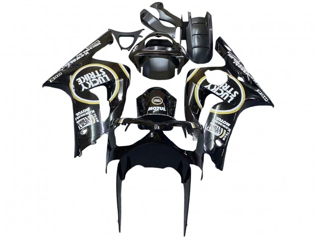 Billige Glänzendes Schwarz Weiß Motul Lucky Strike 2003-2004 Kawasaki ZX6R Motorrad Verkleidung