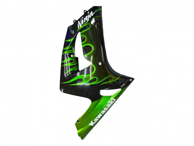 Billige Glänzendes Schwarz Grün Flamme 2003-2004 Kawasaki ZX6R Motorrad Verkleidung