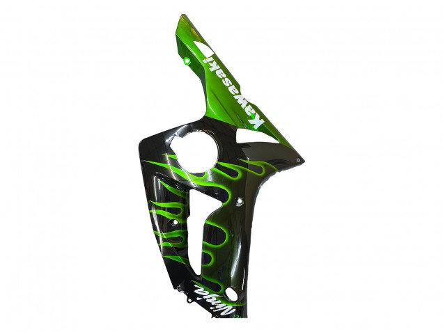 Billige Glänzendes Schwarz Grün Flamme 2003-2004 Kawasaki ZX6R Motorrad Verkleidung