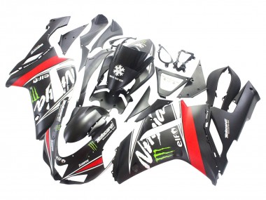 Billige Kawasaki ZX6R Motorrad Verkleidung 2007-2008 - Schwarz Weiss Rot mit weissem Schnee Aufkleber Ninja Elf