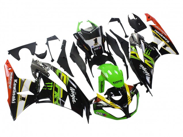 Billige Grün Glänzendes Schwarz Gelb Weiß Rot Elf Monster 2009-2012 Kawasaki ZX6R Motorrad Verkleidung