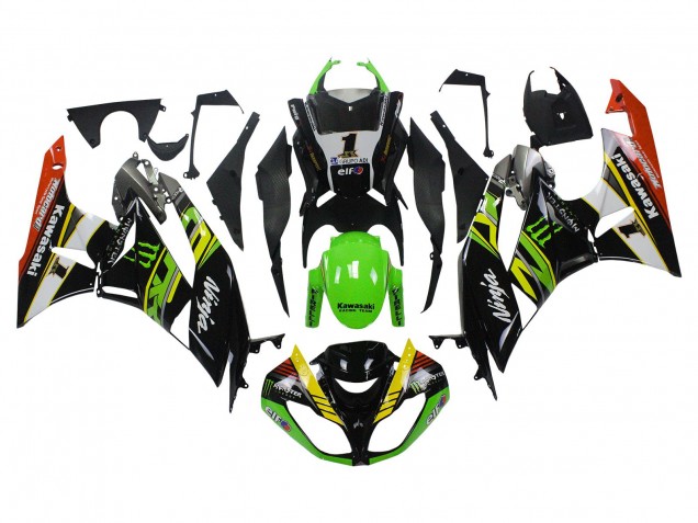 Billige Grün Glänzendes Schwarz Gelb Weiß Rot Elf Monster 2009-2012 Kawasaki ZX6R Motorrad Verkleidung
