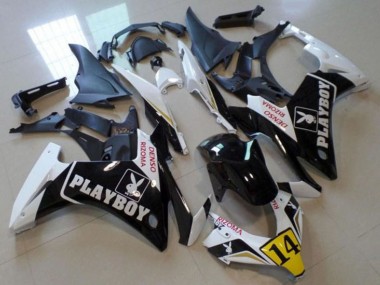 Billige Honda CBR500R Motorrad Verkleidung 2013-2015 - Weiss Gelb Glanzendes Schwarz Playboy 14