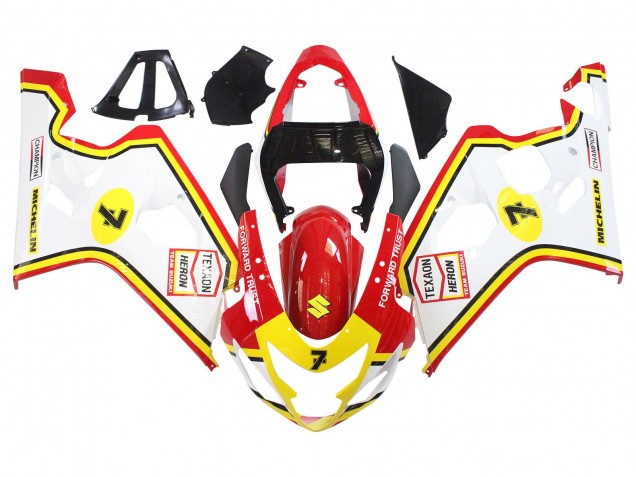Billige Weiß Rot Gelb Michelin Texaon Heron 7 2004-2005 Suzuki GSXR 600 / GSXR 750 Motorrad Verkleidung