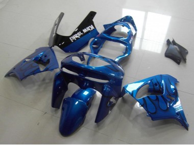 Billige Kawasaki ZX9R Motorrad Verkleidung 1998-1999 - Blau Schwarz Flamme