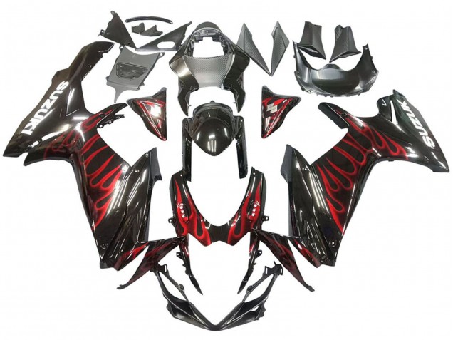 Billige Glänzendes Schwarz Rot Flamme 2011-2024 Suzuki GSXR 600 / GSXR 750 Motorrad Verkleidung