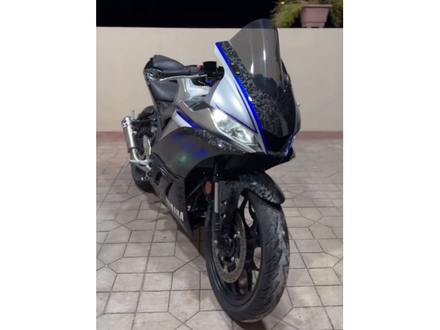 Billige Marble Schwarz Silber Blau Geschmiedet Carbonfaser Stil 2022-2024 Yamaha YZF R3/R25 Motorrad Verkleidung