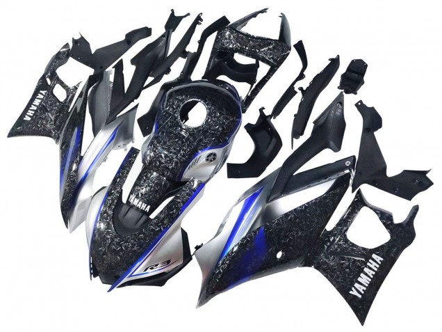 Billige Marble Schwarz Silber Blau Geschmiedet Carbonfaser Stil 2022-2024 Yamaha YZF R3/R25 Motorrad Verkleidung