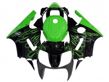 Billige Kawasaki ZX12R  Motorrad Verkleidung 2000-2001 - Glanzendes Schwarz Grun Flamme