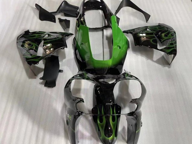 Billige Glänzendes Schwarz Grün Flamme 2002-2003 Kawasaki ZX9R Motorrad Verkleidung