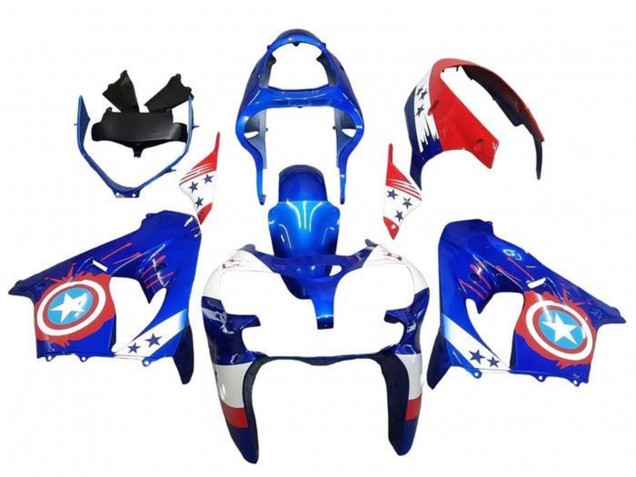 Billige Blau Weiß Rot Captain America Stern 2002-2003 Kawasaki ZX9R Motorrad Verkleidung