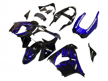Billige Schwarz Weiß mit blauer Flamme 2002-2003 Kawasaki ZX9R Motorrad Verkleidung