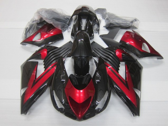 Billige Bonbon Rot Glänzendes Schwarz 2006-2011 Kawasaki ZX14R ZZR1400 Motorrad Verkleidung
