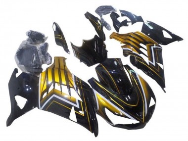 Billige Kawasaki ZX14R ZZR1400 Motorrad Verkleidung 2012-2024 - Glanzendes Schwarz Gold Streifen