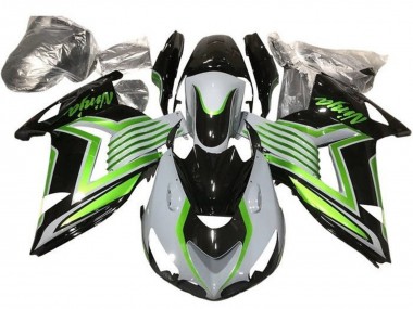 Billige Kawasaki ZX14R ZZR1400 Motorrad Verkleidung 2012-2024 - Weiss Grun Glanzendes Schwarz