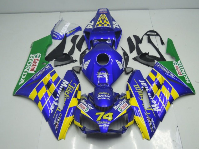 Billige Blau Gelb Grün MoviStar 2004-2005 Honda CBR1000RR Motorrad Verkleidung
