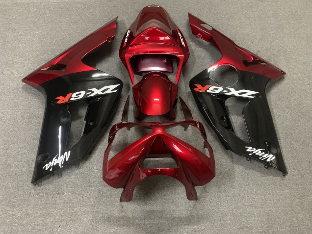 Billige Rot Glänzendes Schwarz Weiß Ninja 2003-2004 Kawasaki ZX6R Motorrad Verkleidung