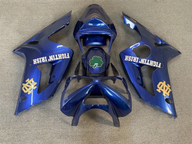 Billige Blau Grün Gold Weiß Fighting Irish 2003-2004 Kawasaki ZX6R Motorrad Verkleidung