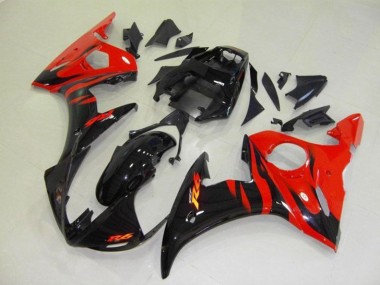 Billige Yamaha YZF R6 Motorrad Verkleidung 2003-2004 - Glanzendes Schwarz Rot Flamme