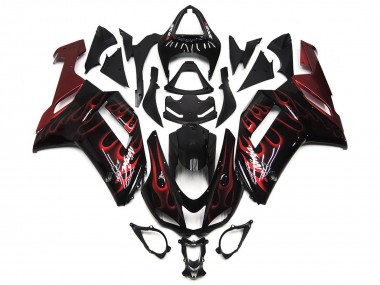 Billige Kawasaki ZX6R Motorrad Verkleidung 2007-2008 - Schwarz Weiss Rot Flamme