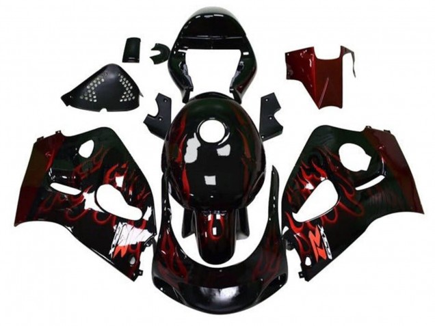 Billige Schwarz Rot Flamme 1996-2000 Suzuki GSXR 600 / GSXR 750 Motorrad Verkleidung