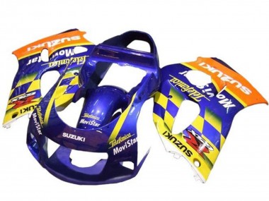 Billige Suzuki GSXR 600 / GSXR 750 Motorrad Verkleidung 1996-2000 - Blau Orange Gelb Telefonica MoviStar