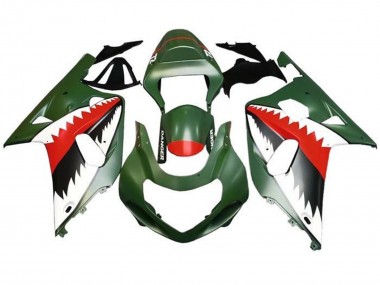 Billige Matt Armee Grün Weiß Rot Hai 2001-2003 Suzuki GSXR 600 / GSXR 750 Motorrad Verkleidung