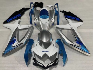 Billige Weiß Silber Hellblau Schwarz 2008-2010 Suzuki GSXR 600 / GSXR 750 Motorrad Verkleidung