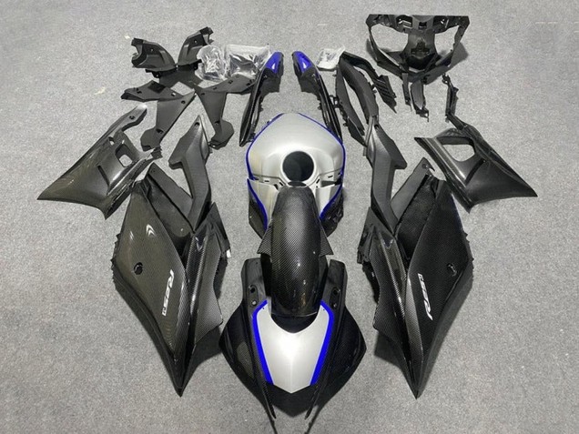 Billige Schwarzer Carbonfaser Stil Silberblau 2019-2021 Yamaha YZF R3/R25 Motorrad Verkleidung