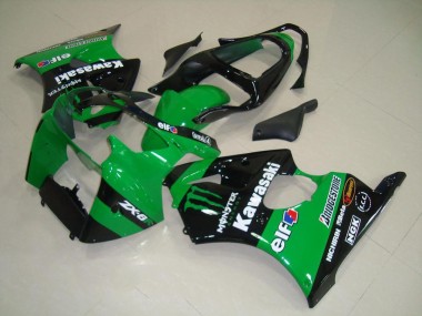 Billige Kawasaki ZX6R Motorrad Verkleidung 2000-2002 - Grun Glanzendes Schwarz Monster