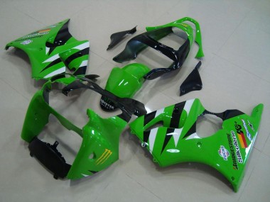Billige Kawasaki ZX6R Motorrad Verkleidung 2000-2002 - Grun Weiss Glanzendes Schwarz