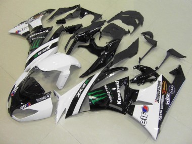Billige Kawasaki ZX6R Motorrad Verkleidung 2009-2012 - Weiss Glanzendes Schwarz Grun Elf Touch4 Monster Bridgestone