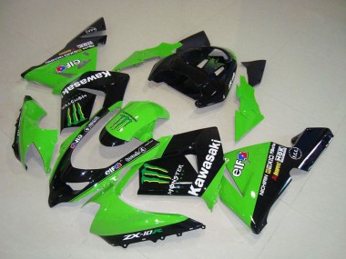 Billige Kawasaki ZX10R Motorrad Verkleidung 2004-2005 - Grun Schwarz Monster Elf