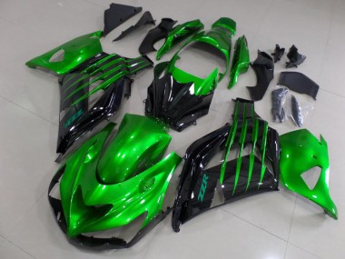 Billige Kawasaki ZX14R ZZR1400 Motorrad Verkleidung 2012-2024 - Grun Glanzendes Schwarz