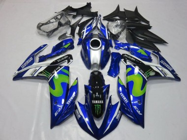Billige Yamaha YZF R3 Motorrad Verkleidung 2015-2018 - Blau Weiss Schwarz Grun MoviStar Monster