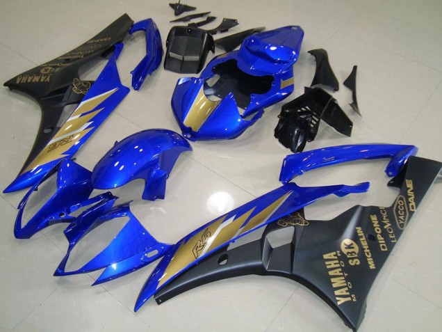 Billige Yamaha YZF R6 Motorrad Verkleidung 2006-2007 - Blau Gold Matt Schwarz