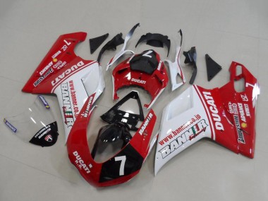 Billige Ducati 848 1098 1198 Motorrad Verkleidung 2007-2014 - Weiss Rot Glanzendes Schwarz Banner 7