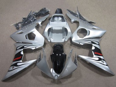 Billige Silber Glänzendes Schwarz Flamme 2003-2004 Yamaha YZF R6 Motorrad Verkleidung