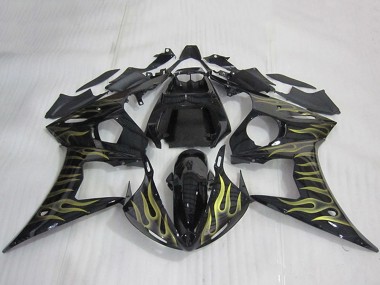 Billige Glänzendes Schwarz Gold Flamme 2003-2004 Yamaha YZF R6 Motorrad Verkleidung