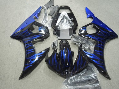 Billige Glänzendes Schwarz Blau Flamme 2003-2004 Yamaha YZF R6 Motorrad Verkleidung